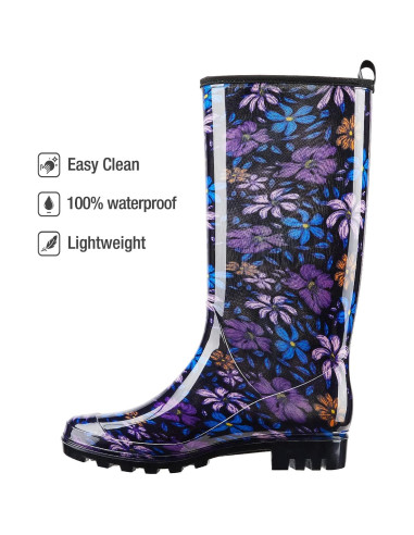 Botas de Lluvia HISEA para Mujeres, Altas hasta la Rodilla, Floral
