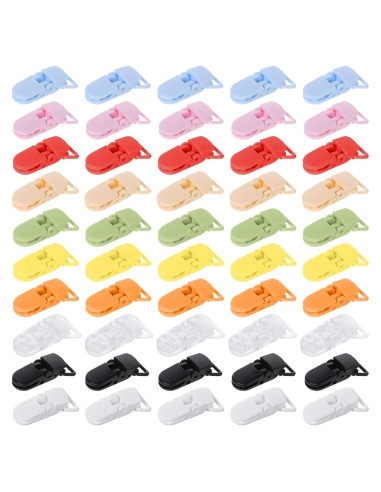 Juego de 50 Clips Sujetadores de Chupetes Coloridos - Plástico