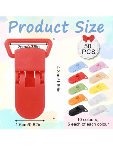 Juego de 50 Clips Sujetadores de Chupetes Coloridos - Plástico