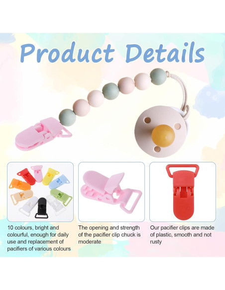 Juego de 50 Clips Sujetadores de Chupetes Coloridos - Plástico