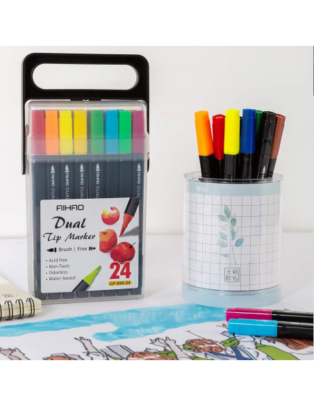 Marcadores Lavables AIHAO Doble Punta 24 Colores para Niños