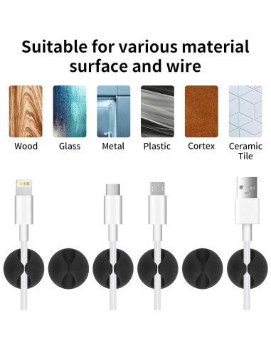 Clips de Cable Adhesivos Tifanso 6PCS Negro Organizador