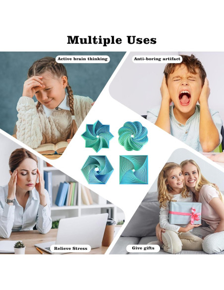 Juguetes Sensoriales Antiestrés 4 Pcs Hexágono 3D Azul Verde
