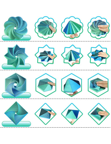 Juguetes Sensoriales Antiestrés 4 Pcs Hexágono 3D Azul Verde