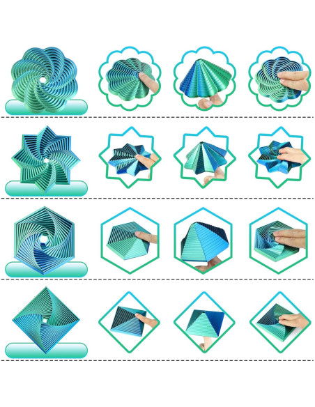 Juguetes Sensoriales Antiestrés 4 Pcs Hexágono 3D Azul Verde