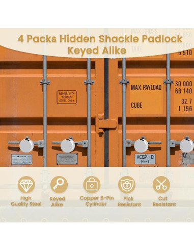 2 Candados de Grillete Oculto RLOZUI 73 mm Alta Resistencia