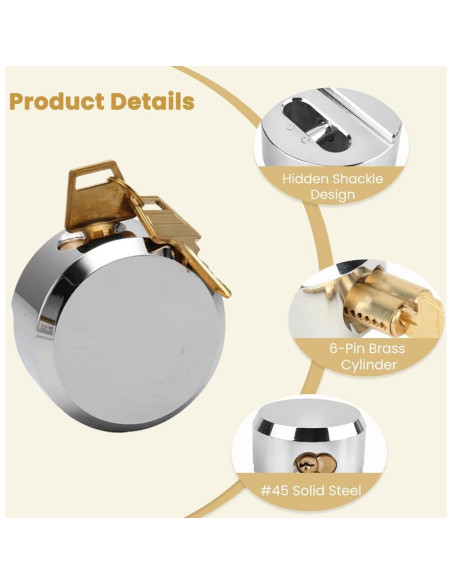 2 Candados de Grillete Oculto RLOZUI 73 mm Alta Resistencia