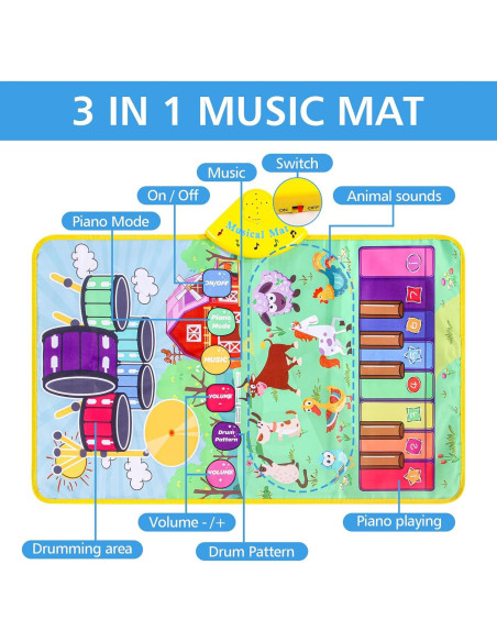 Alfombra Musical Interactiva Yiqu con Batería y Sonidos de Animales
