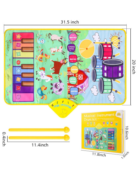 Alfombra Musical Interactiva Yiqu con Batería y Sonidos de Animales