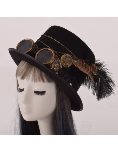 Sombrero de Copa Steampunk GRACEART con Gafas Removibles 2