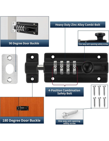 Perno de bloqueo combinado Dluno 2 paquetes 12.19 cm Negro