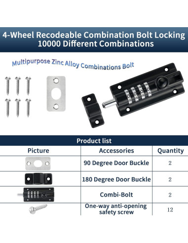 Perno de bloqueo combinado Dluno 2 paquetes 12.19 cm Negro