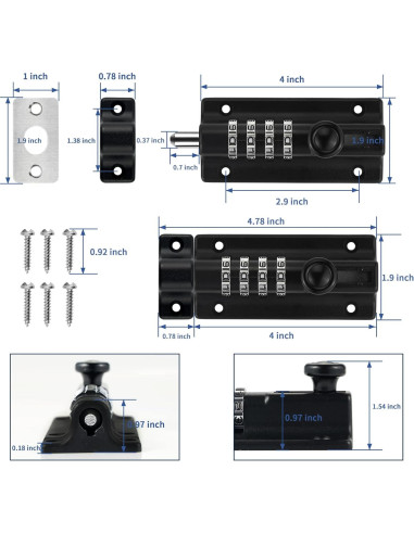 Perno de bloqueo combinado Dluno 2 paquetes 12.19 cm Negro