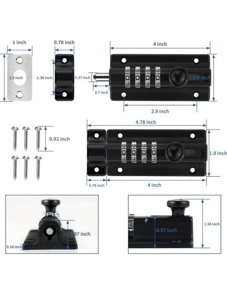 Perno de bloqueo combinado Dluno 2 paquetes 12.19 cm Negro