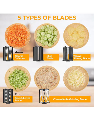 Rallador de Queso Eléctrico FITNATE 250W con 5 Cuchillas