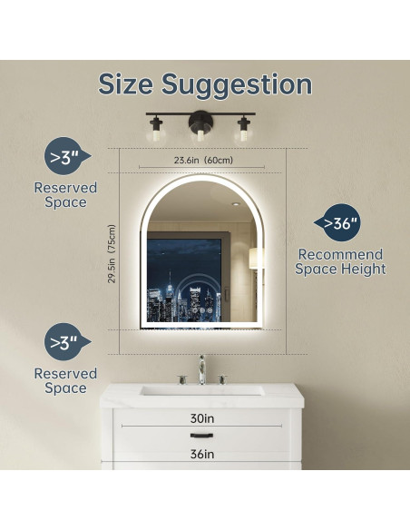 Espejo LED Arqueado BesMirror 61x76 cm Sin Marco Regulable