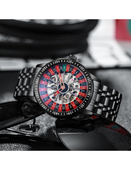 Reloj Mecánico Esqueleto Carlien para Hombres Negro 43mm