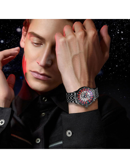 Reloj Mecánico Esqueleto Carlien para Hombres Negro 43mm