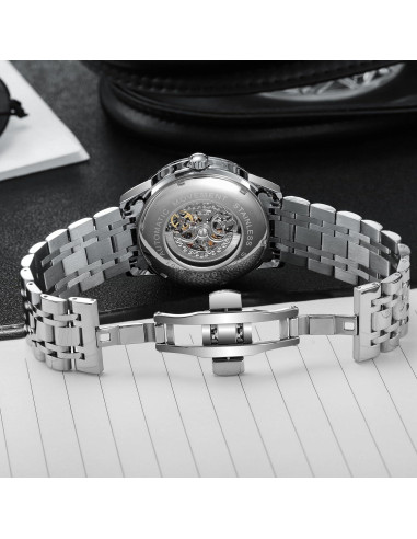 Reloj Mecánico Esqueleto Carlien para Hombres Negro 43mm