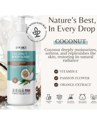 Gel de Ducha Hidratante Coco Edenika 473 ml - Piel Seca y Sensible