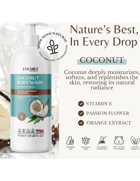 Gel de Ducha Hidratante Coco Edenika 473 ml - Piel Seca y Sensible