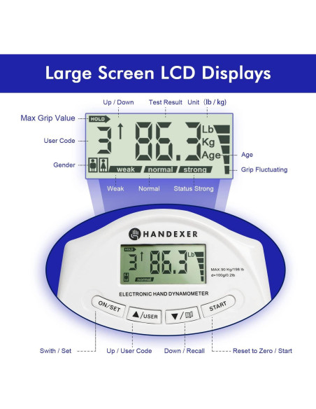 Dinamómetro de Mano Digital Handexer 120kg con Pantalla LCD