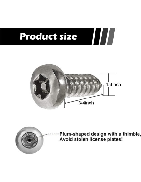 Juego de Tornillos Antirrobo GKmow para Placas de Matrícula - 4 Piezas