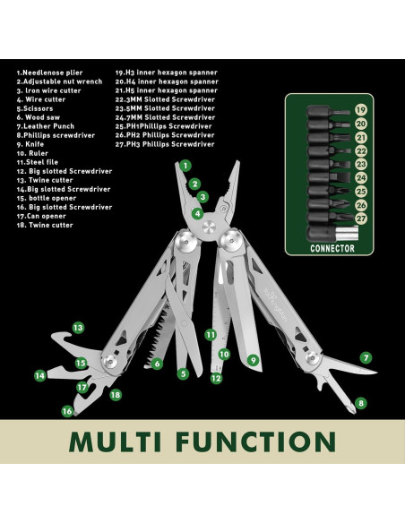 Multiherramienta 27 en 1 TaichungMan, acero inoxidable, 396 g