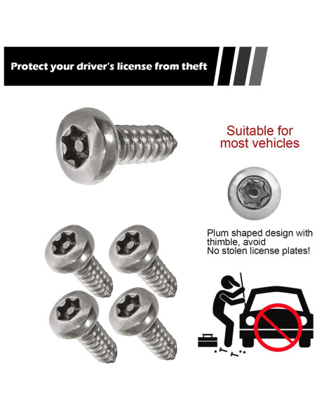 Juego de Tornillos Antirrobo GKmow para Placas de Matrícula - 4 Piezas