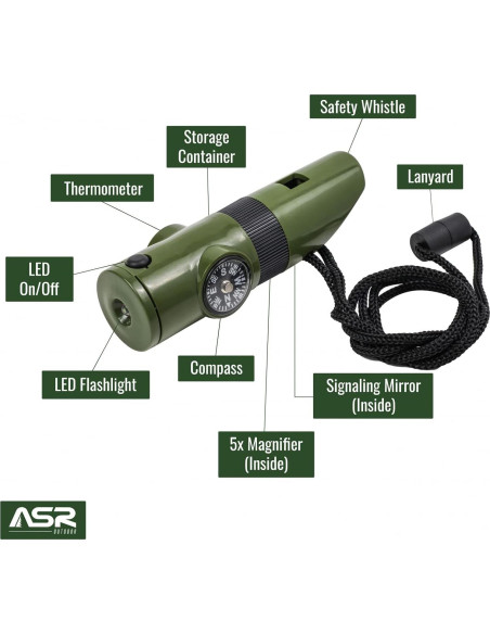 Silbato de Supervivencia ASR Outdoor 7 en 1 para Niños