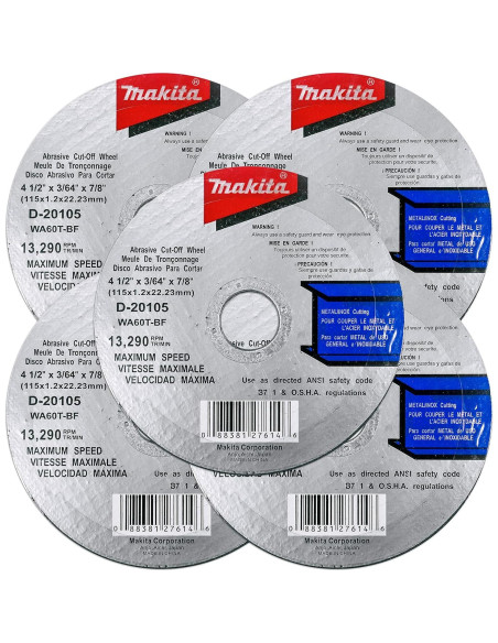 Discos de Corte Makita 4.5" Pack 5 para Metal y Acero Inoxidable