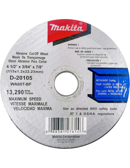 Discos de Corte Makita 4.5" Pack 5 para Metal y Acero Inoxidable
