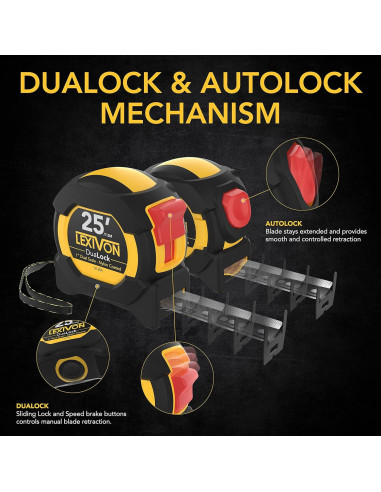 Cinta Métrica LEXIVON 25ft/7.5m Doble Cara AutoLock