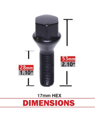 Tuercas de Rueda M12 x 1.5 20 Pcs Acorn Negro 17mm Hex