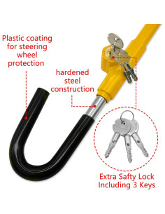 KAYCENTOP Bloqueo de Volante a Pedal de Freno Amarillo 76.2 cm 2