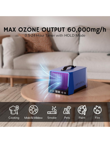 Generador de Ozono Airthereal DA25, 60,000mg/h, Portátil, Azul