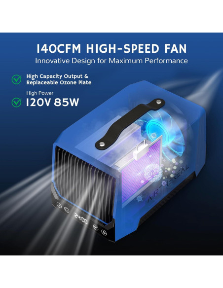 Generador de Ozono Airthereal DA25, 60,000mg/h, Portátil, Azul