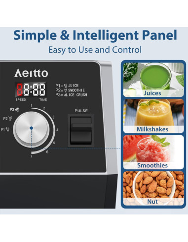 Licuadora Aeitto 1800W 68Oz (2L) Negra con 10 Programas