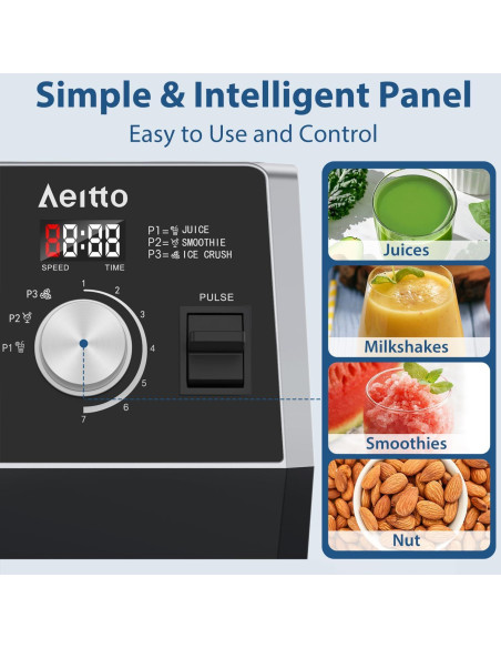 Licuadora Aeitto 1800W 68Oz (2L) Negra con 10 Programas