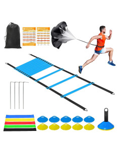 Kit de Entrenamiento de Velocidad Panykoo FB-001 Azul - Escalera 6.1m, Conos, Paracaídas y Bandas