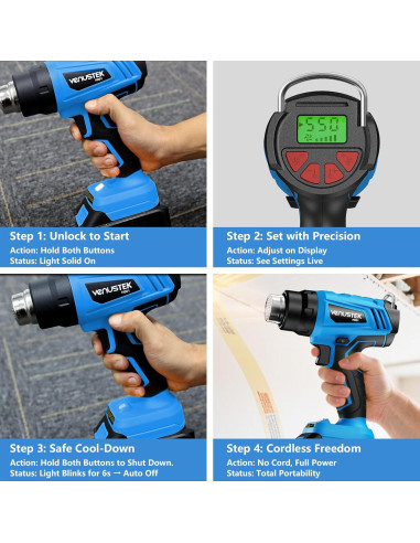 Pistola de Calor Inalámbrica VENUSTEK 20V 2 Baterías 4.0Ah