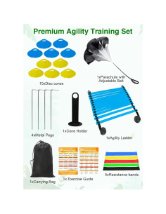 Kit de Entrenamiento de Velocidad Panykoo FB-001 Azul - Escalera 6.1m, Conos, Paracaídas y Bandas 2