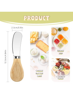 Set de 4 cuchillos para untar mantequilla Mlurcu - Acero inoxidable y madera de roble 2