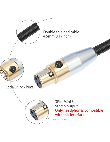 Cable de auriculares HUALEU USB C a XLR mini 3 pines 0.91m