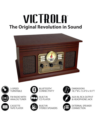 Tocadiscos Bluetooth Victrola VTA-205B-ESP 3 Velocidades 33/45/78 RPM