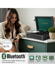Tocadiscos Portátil TANLANIN TE-108D Bluetooth Negro Verde 2