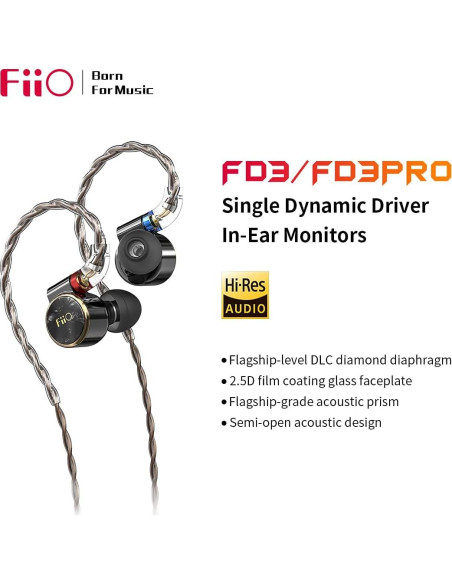 Auriculares In-Ear FiiO FD3 Pro 12mm DLC Negro Desmontables