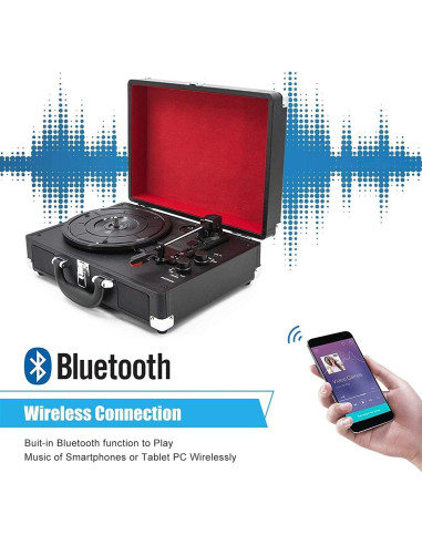 Reproductor de Vinilo Bluetooth EHVYBDX con Altavoces 3 Velocidades