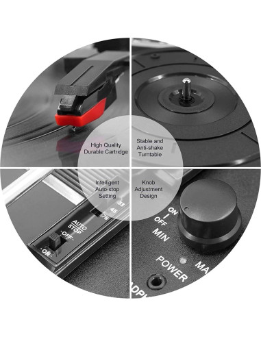 Reproductor de Vinilo Bluetooth EHVYBDX con Altavoces 3 Velocidades