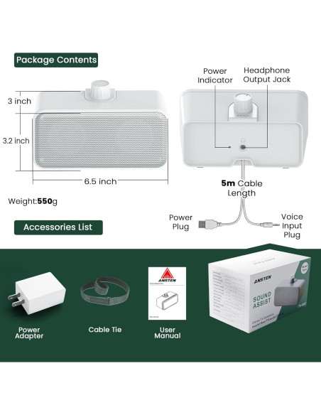 Altavoces Con Cable ANSTEN para TV 5M, Sonido Claro y Fácil Uso